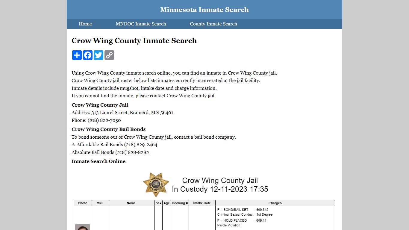 Crow Wing County Inmate Search