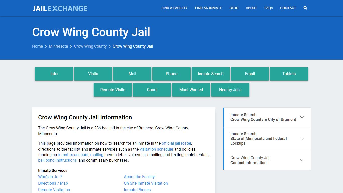 Crow Wing County Jail, MN Inmate Search, Information